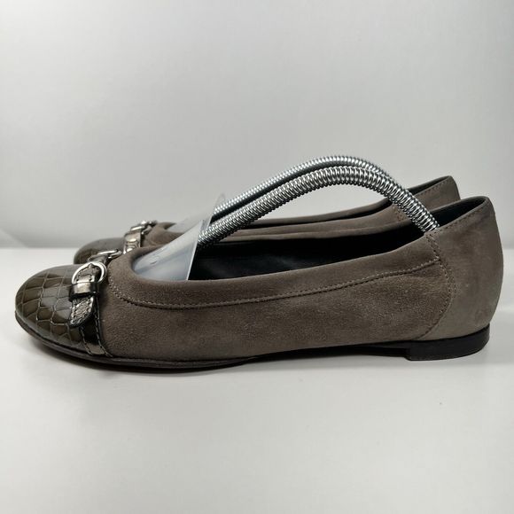 AGL Suede Animal Print Ballet Flats Cap Toe Women's 36.5 EU 6 US Made in Italy - Picture 2 of 10